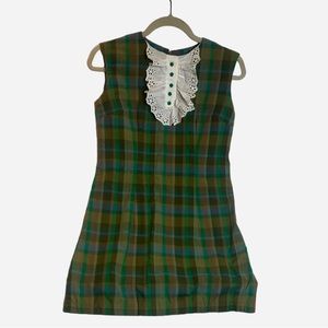 Late 60s cool plaid vintage dress with frilly thing